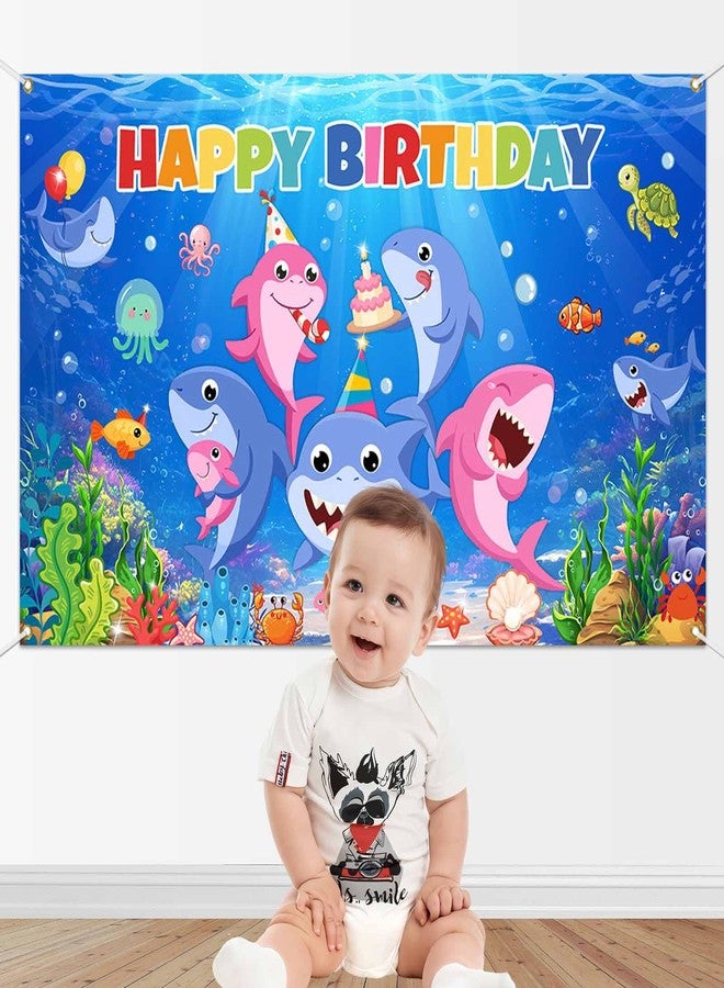 Mocsicka Shark Birthday Backdrop Banner Cartoon Shark Background for Kids Birthday Decorations Under The Sea Shark Theme Party Supplies - Image 3