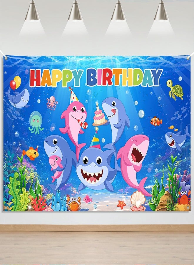 Mocsicka Shark Birthday Backdrop Banner Cartoon Shark Background for Kids Birthday Decorations Under The Sea Shark Theme Party Supplies - Image 1