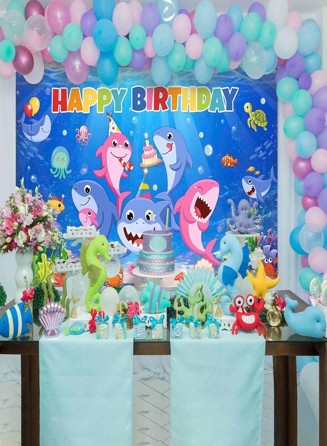 Mocsicka Shark Birthday Backdrop Banner Cartoon Shark Background for Kids Birthday Decorations Under The Sea Shark Theme Party Supplies - Image 5