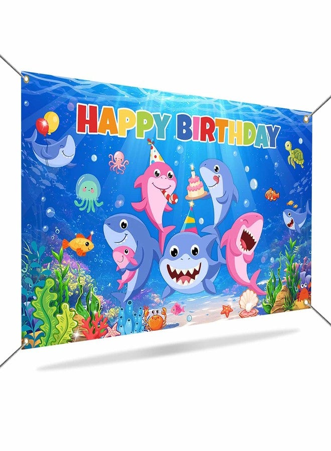 Mocsicka Shark Birthday Backdrop Banner Cartoon Shark Background for Kids Birthday Decorations Under The Sea Shark Theme Party Supplies - Image 4