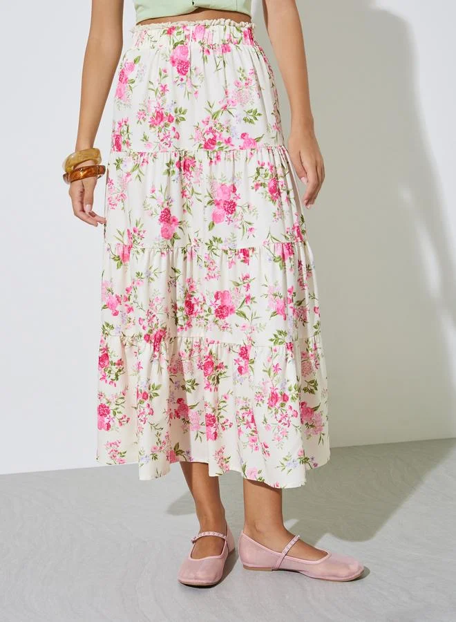 Take Two  Floral Tiered Midi Skirt for Women | Best Price UAE