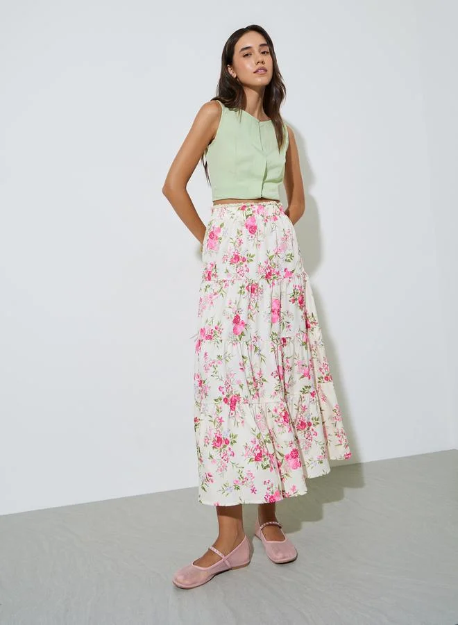 Take Two  Floral Tiered Midi Skirt for Women | Best Price UAE