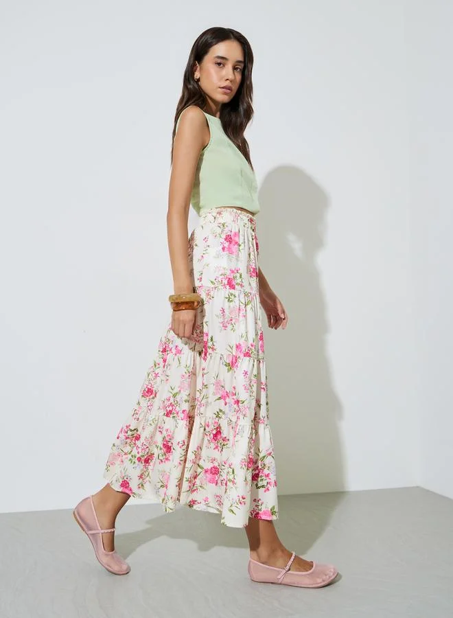 Floral Tiered Midi Skirt