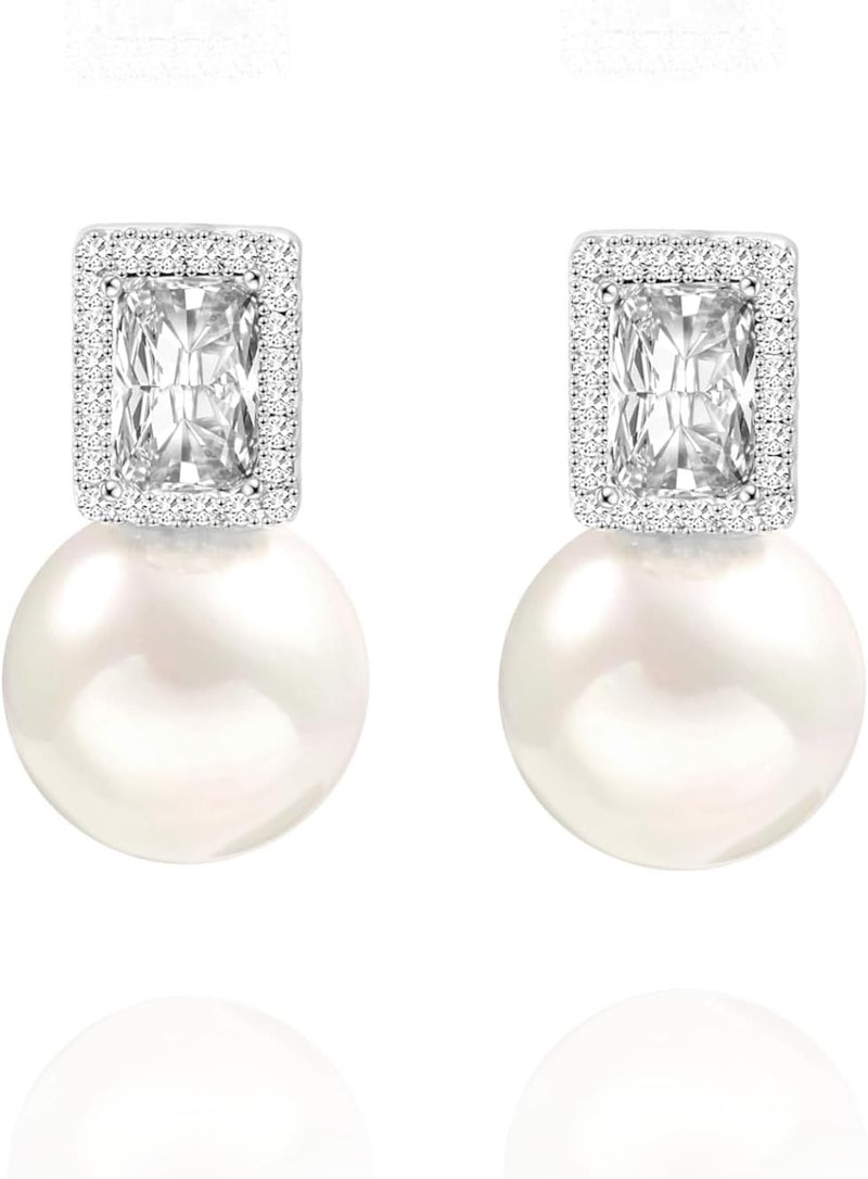 PEARLADA 925 Sterling Silver Hoop Handpicked AAA+ Quality 7.5-8mm White Freshwater Cultured Pearl Dangle Drop Earrings Jewelry for Women - Image 1