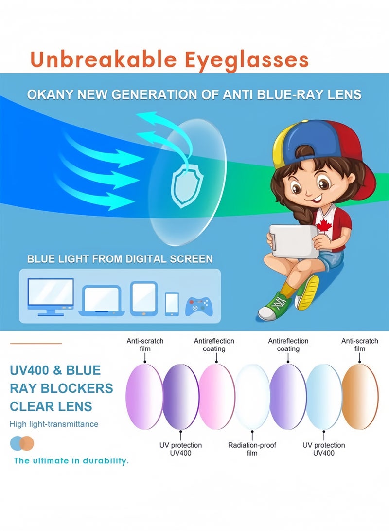 Kids Blue Light Blocking Glasses Anti-Glare Anti-UV Mobile TV Silicone Glasses for Boys Girls 3-12 Years Old Children's Blue Light Blocking Glasses Black - Image 2