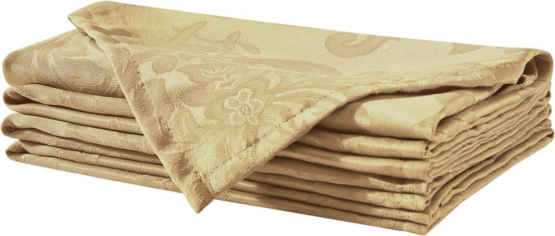 Newbridge Barcelona Damask Fabric Napkins, Set of 4, Gold – No Iron, Soil Resistant Cloth Napkins for Dining, Parties and Holidays - Image 1