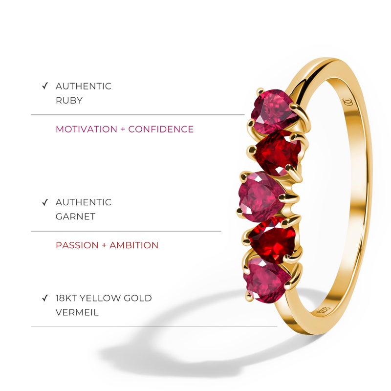 Moon Magic | Authentic Rainbow Moonstone Ring, Ruby, Garnet, Rose Quartz, Obsidian, Amethyst, Multi Color/Real 925 Sterling Silver | 18k Rose Yellow Gold Birthstone Rings for Women/Genuine Gemstones - Image 3