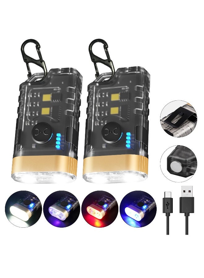Mini LED Flashlight with 365nm UV Black Light - Compact 1500 LM USB-C Rechargeable Keychain Flashlight with COB Side Light, Magnetic Base, 9 Modes, IPX5 Waterproof - 2 Pack - Image 1