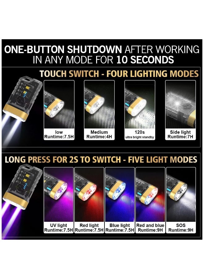 Mini LED Flashlight with 365nm UV Black Light - Compact 1500 LM USB-C Rechargeable Keychain Flashlight with COB Side Light, Magnetic Base, 9 Modes, IPX5 Waterproof - 2 Pack - Image 3
