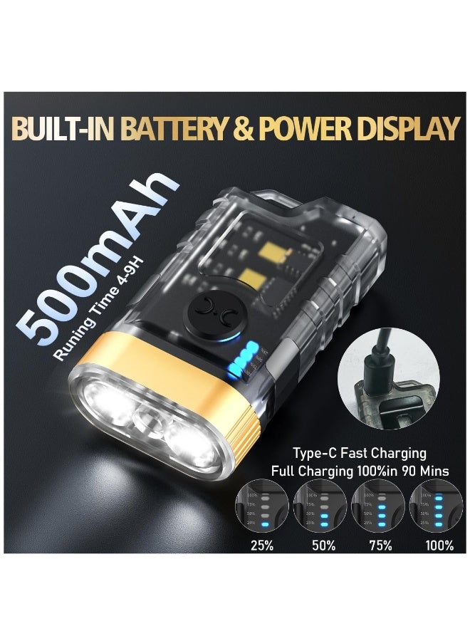 Mini LED Flashlight with 365nm UV Black Light - Compact 1500 LM USB-C Rechargeable Keychain Flashlight with COB Side Light, Magnetic Base, 9 Modes, IPX5 Waterproof - 2 Pack - Image 4