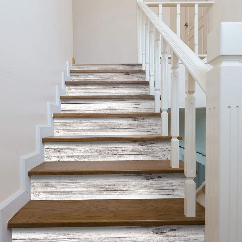 funlife 14 Strips Peel and Stick Stair Risers Stickers, Self Adhesive Vinyl Stair Stickers Decals, Staircase Murals Decor for Steps, 39.37"X7.09", Faux Weathered Rustic Wood - Image 1