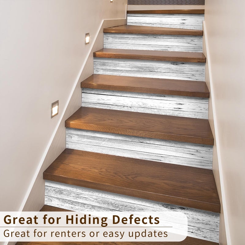 funlife 14 Strips Peel and Stick Stair Risers Stickers, Self Adhesive Vinyl Stair Stickers Decals, Staircase Murals Decor for Steps, 39.37"X7.09", Faux Weathered Rustic Wood - Image 5