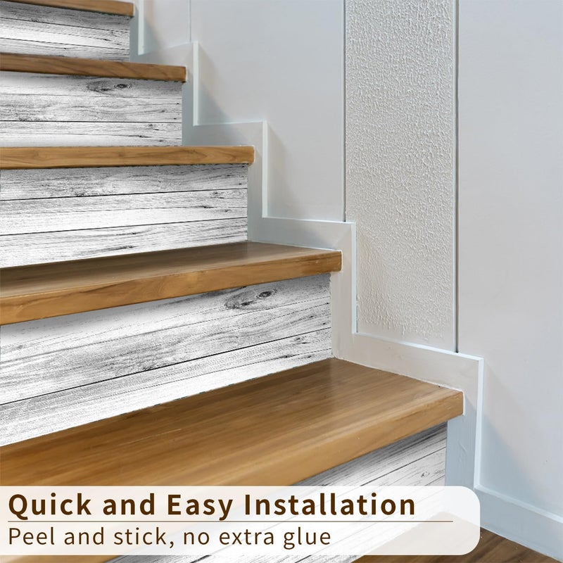 funlife 14 Strips Peel and Stick Stair Risers Stickers, Self Adhesive Vinyl Stair Stickers Decals, Staircase Murals Decor for Steps, 39.37"X7.09", Faux Weathered Rustic Wood - Image 4