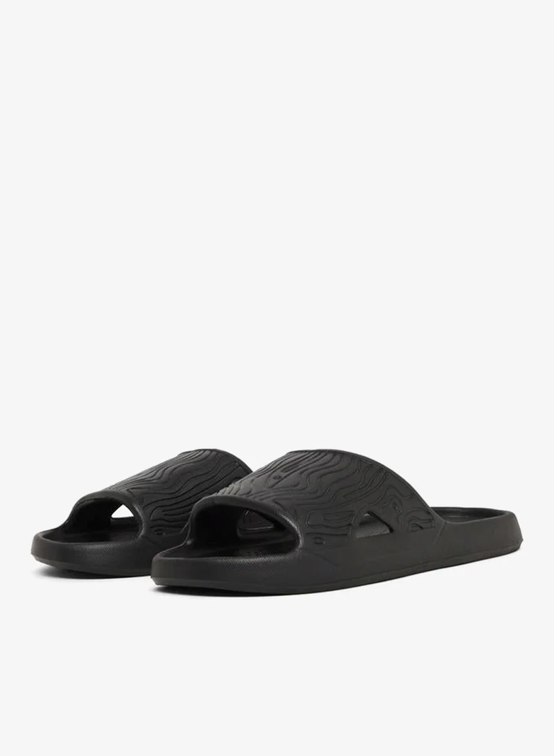 Styli Men Black Textured Slip-On Sandals