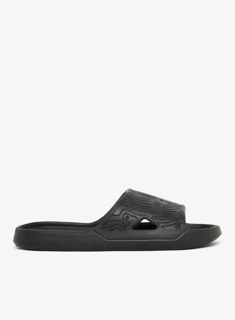 Styli Men Black Textured Slip-On Sandals