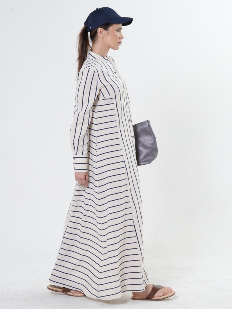 ميتامورفوزا فستان ماكسي مخطط باللون الأزرق (أناقة صيفية منعشة) - Image 4