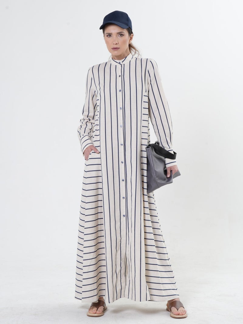 ميتامورفوزا فستان ماكسي مخطط باللون الأزرق (أناقة صيفية منعشة) - Image 1