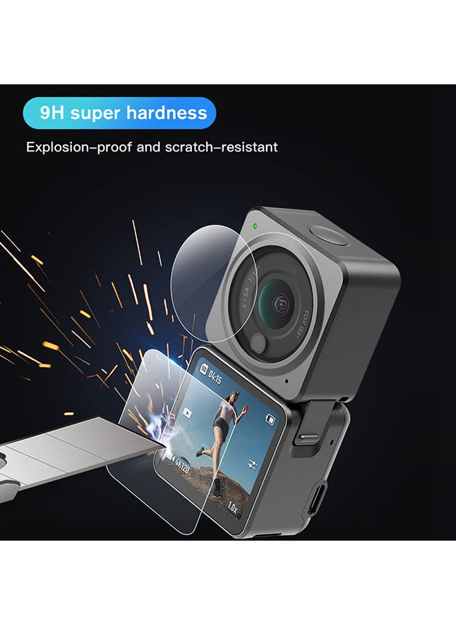 O Ozone - (2 Set) Tempered Glass Screen Protector for DJI Action 2 Dual-Screen Combo + Lens Protector Action Camera Accessories-Clear - Image 1