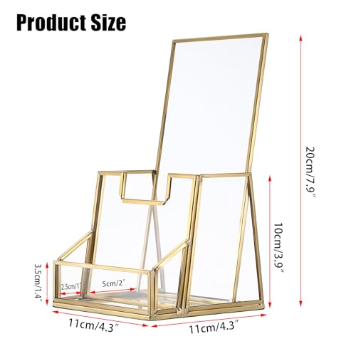 BTSKY Golden Glass Brochure Holder for 4" Wide Trifold Handouts, Countertop Pamphlet Flyer Holder Display Stand with Business Card Holder, Clear Elegant Brochure Display Stand for Magazine Booklets - Image 3