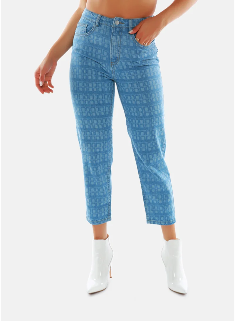 London Rag London Rag Printed Mom Fit Blue Jeans Pants