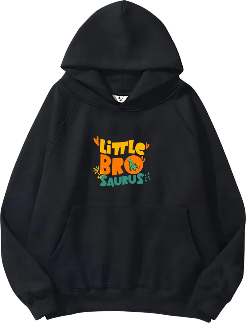 DogFish Women, Men's Sweatshirt Oversize Little Bro Saurus Printed Thick Black Lover Sweatshirt