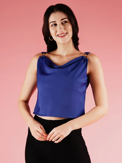 globus Globus Women Cowl Neck Sleeveless Party Crop Top