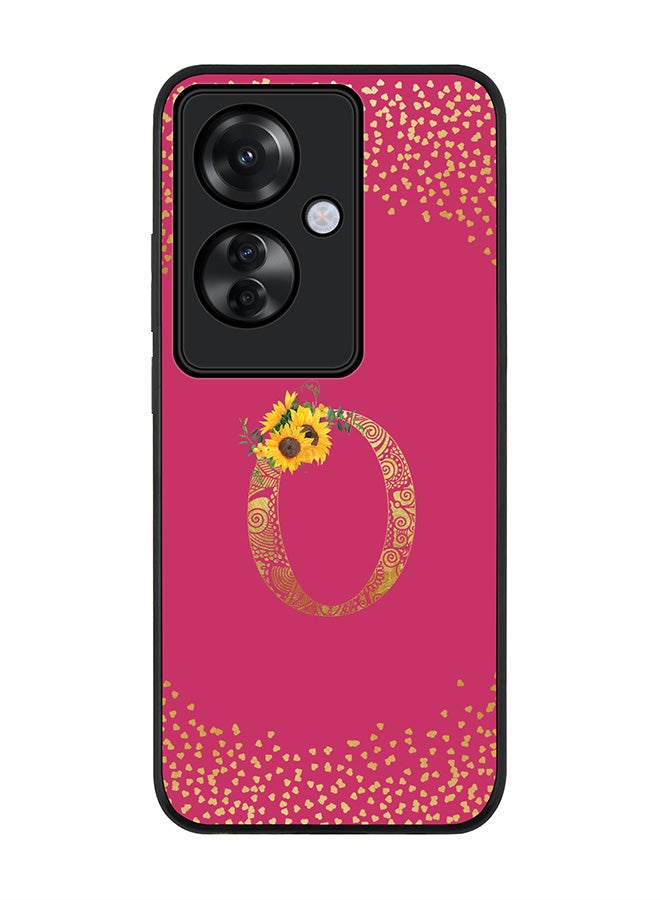 Stylizedd Rugged Black edge case for Oppo Reno11 F / Oppo F25 Pro 5G,Slim fit Cover Custom Monogram Initial Letter Floral Pattern Alphabet - O (Deep Pink Rose) - Image 1