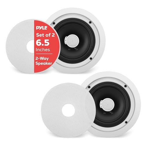Pyle 6.5'' In-Wall/In-Ceiling Midbass Speakers (Pair) - 2-Way Woofer Speaker System Directable 1” Titanium Dome Tweeter Flush Mount Design w/ 65Hz - 22kHz Frequency Response 250 Watts Peak - PDIC60 - Image 1