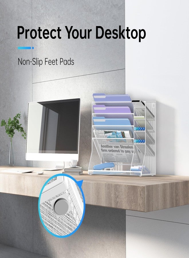 JMHUD Wall File Organizer, 5-Tier Desk Organizer with 4 Pen Slots, Hanging Wall File Folder Holder with R-shaped Bottom Tray, Mesh Versatile Mail Holder Desk Organization for Office, White - Image 4