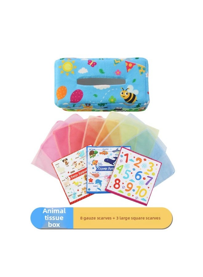 Baby Plush Tissue Box Comfort Toys Baby Simulation Learning Exercise Tissue Puzzle Early Education Toys-Color:CP5975 Animal Tissue Box (8 Gauze Towel +3 Large Square Towel) Bag  - Image 1