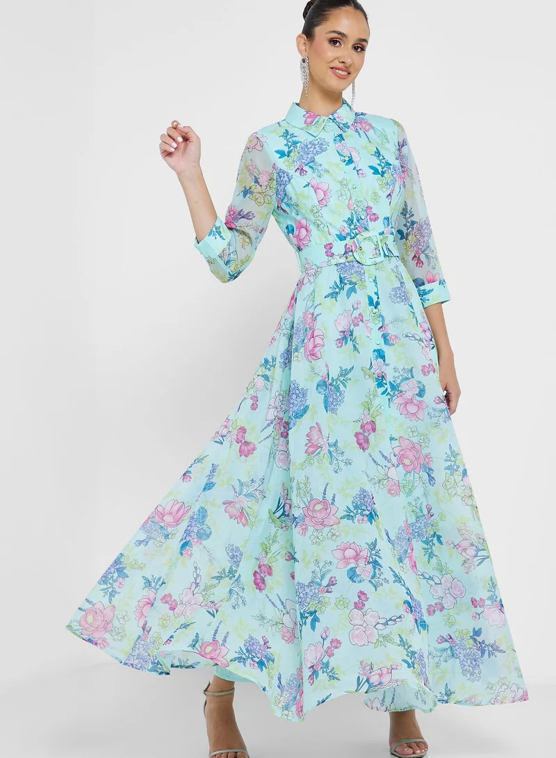 Femi9 Floral Print Belt Detail Dress
