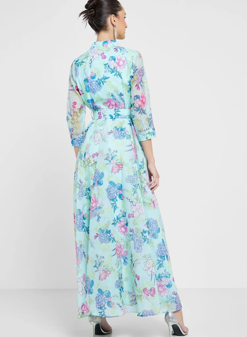 Femi9 Floral Print Belt Detail Dress