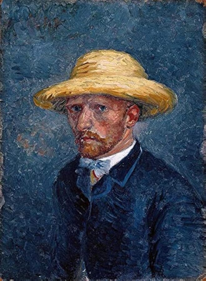 Kalia Wall Art Canvas Self Portrait with Straw Hat By Vincent Van Gogh (40 x 29cm) 