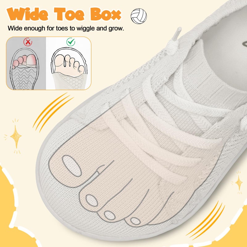 LeIsfIt Toddler Shoes Boys Girls Wide Barefoot Sneakers Kids Zero Drop Minimalist Sneakers Slip on Tennis Shoes White 13 Little Kid - Image 3