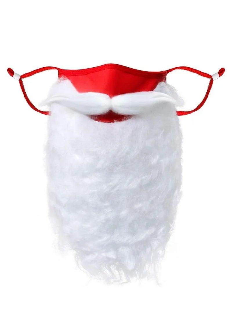 ZAFAA HOME - Santa Claus Face Mask with Beard - Festive Red Mask with Attached White Faux Beard and Mustache for Christmas Fun - Image 1