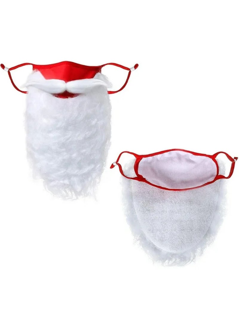ZAFAA HOME - Santa Claus Face Mask with Beard - Festive Red Mask with Attached White Faux Beard and Mustache for Christmas Fun - Image 1