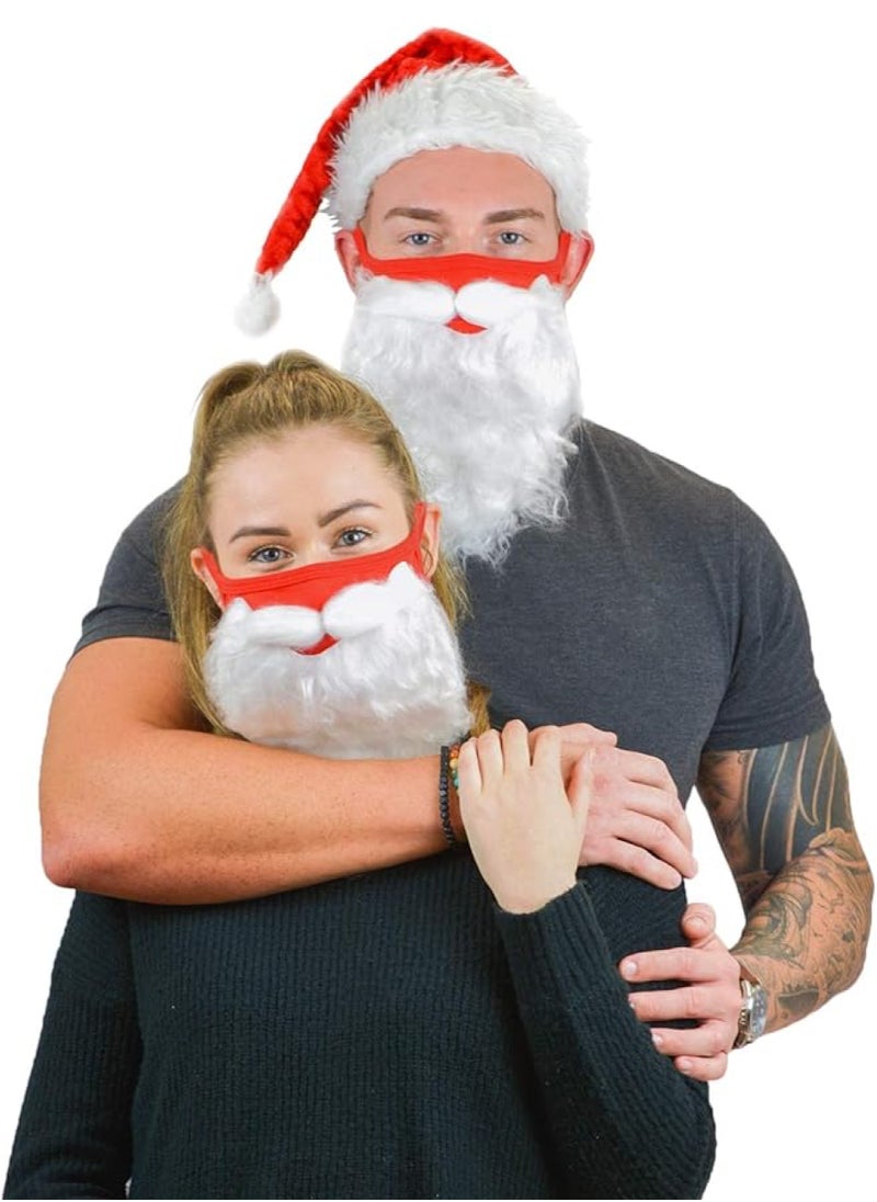 ZAFAA HOME - Santa Claus Face Mask with Beard - Festive Red Mask with Attached White Faux Beard and Mustache for Christmas Fun - Image 1