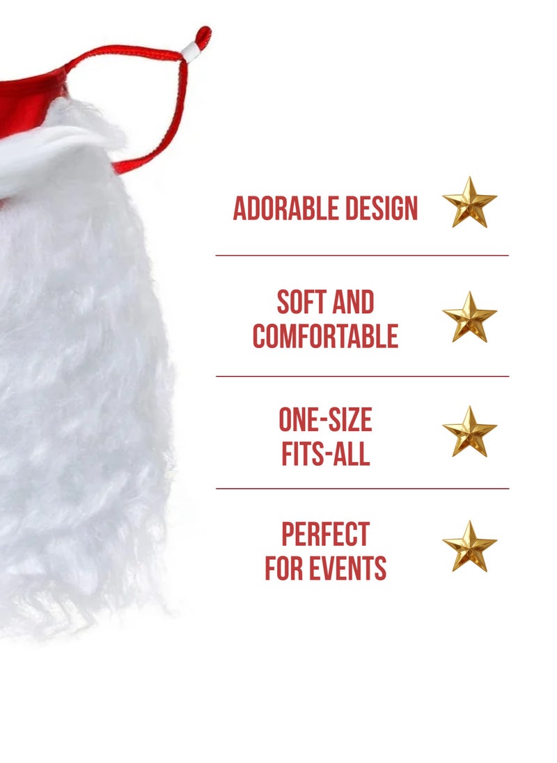 ZAFAA HOME - Santa Claus Face Mask with Beard - Festive Red Mask with Attached White Faux Beard and Mustache for Christmas Fun - Image 1