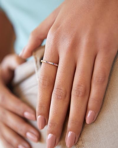 PAVOI 14K Rose Gold Plated Sterling Silver Stackable Ring Colored CZ Stones | Multi Color Stones Eternity Bands for Women (Size 10) - Image 2