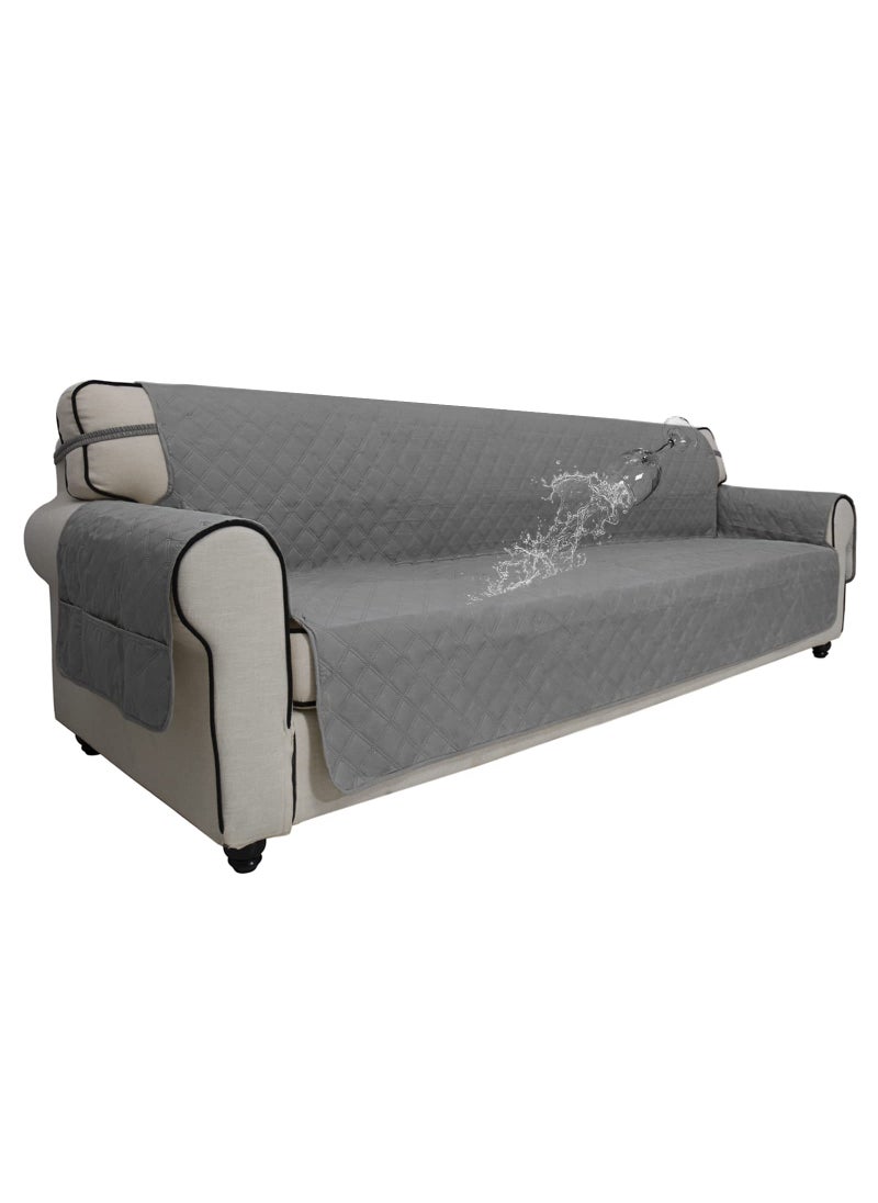 Easy-Going EasyGoing Sofa Slipcover Waterproof Sofa Cover Couch Cover for 4 Cushion Couch with Elastic Straps Washable NonSlip Furniture Protector Cover for Pets Dogs Cat XXLarge Grey 