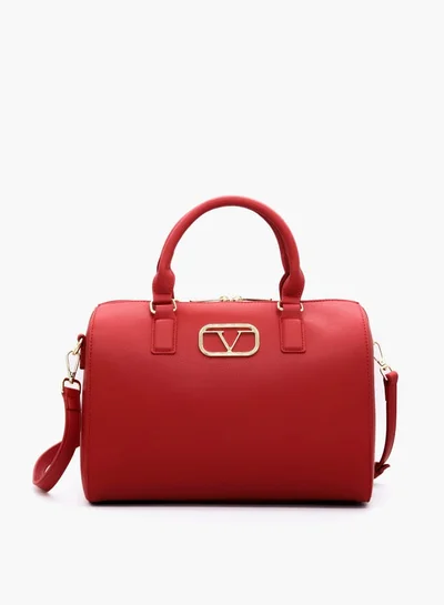 V Italia Solid Tote Bag with Detachable Strap and Zip Closure
