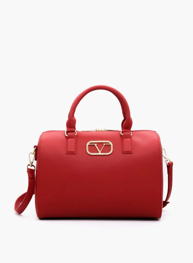 V إيطاليا Solid Tote Bag with Detachable Strap and Zip Closure