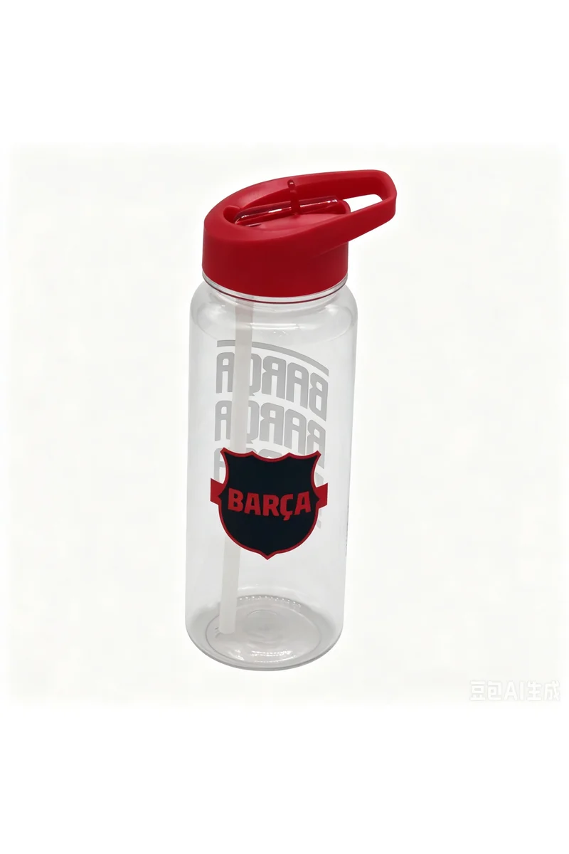 Bamboo Bark FC Barcelona Plastic Water Bottle 600ml with Straw Lid, BARCA Football Leakproof School Bottle for Boys, Teens & Kids, Reusable Sports Bottle for Gym, Travel & Outdoor Use (Green & Black)