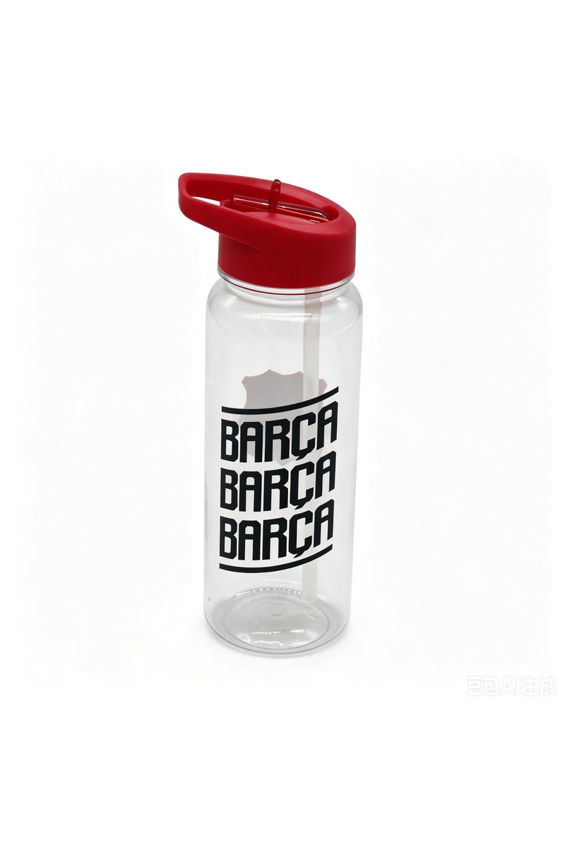 Bamboo Bark FC Barcelona Plastic Water Bottle 600ml with Straw Lid, BARCA Football Leakproof School Bottle for Boys, Teens & Kids, Reusable Sports Bottle for Gym, Travel & Outdoor Use (Green & Black) - Image 1