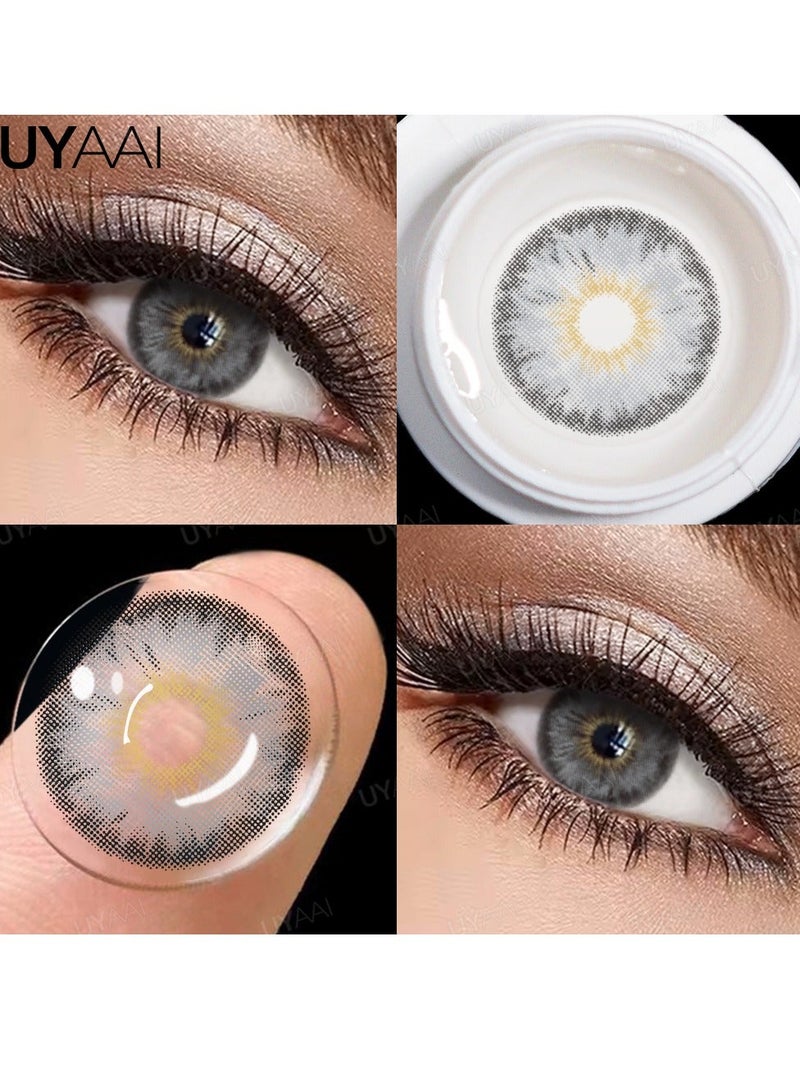 يواي عدسات لاصقة ملونة سنوية رمادية اللون، عدسات لاصقة تجميلية للجنسين، عدسات طبيعية عصرية، عدسات لاصقة لينة تحتوي على 42% من الماء - Image 1