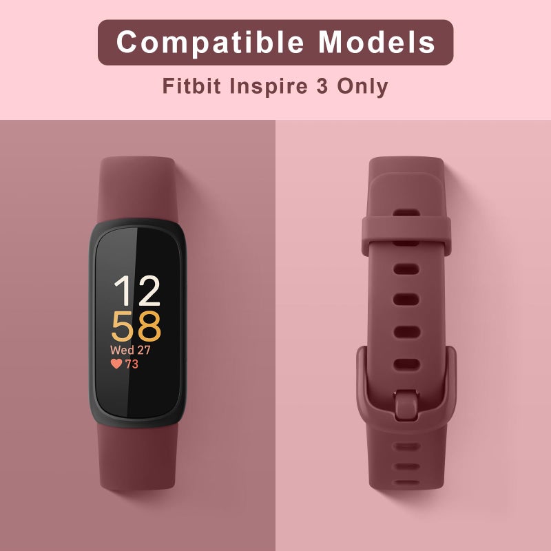 Meliya for Fitbit Inspire 3 Bands Women Men, Soft Silicone Adjustable Wristband Replacement Sport Straps Compatible with Fitbit Inspire 3 Fitness Tracker (Wine Red) - Image 2