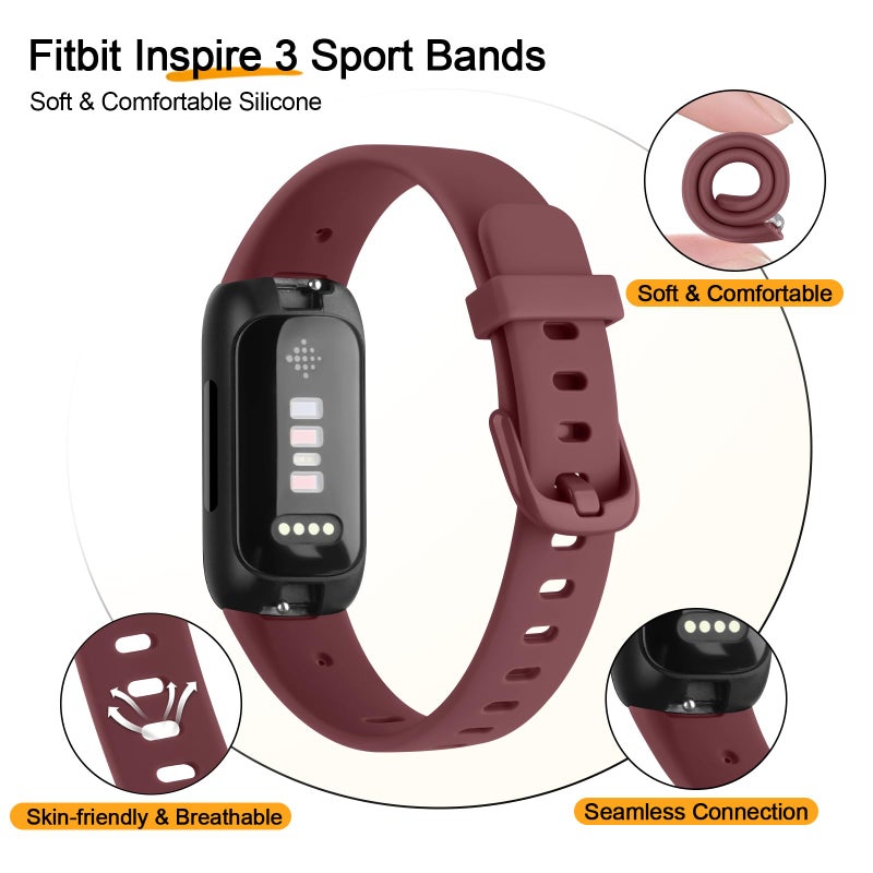 Meliya for Fitbit Inspire 3 Bands Women Men, Soft Silicone Adjustable Wristband Replacement Sport Straps Compatible with Fitbit Inspire 3 Fitness Tracker (Wine Red) - Image 3