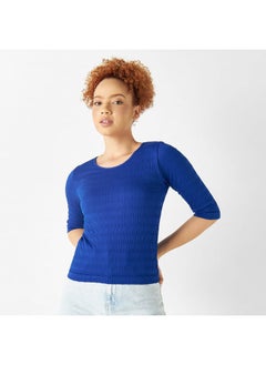 2Xtremz 2Xtremz Textured Round Neck T-shirt with 3/4 Sleeves  - Image 1