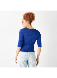 2Xtremz 2Xtremz Textured Round Neck T-shirt with 3/4 Sleeves  - Image 3