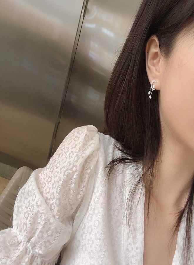 Reffeer 925 Sterling Silver Crescent Moon Star Earrings Studs for Women Teen Girls CZ Moon Studs Earrings Star Tassel Earrings (A-Silver) - Image 5